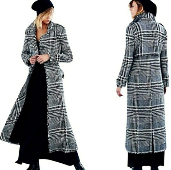 Free People Wool Houndstooth Maxi coat sz 8 NWT - Picture 3 of 7